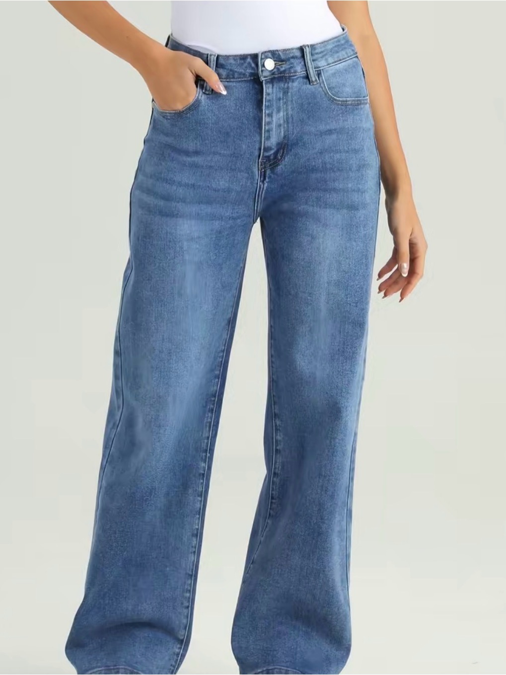 Viral Wide Leg Bbl Jeans Mid Wash Blue
